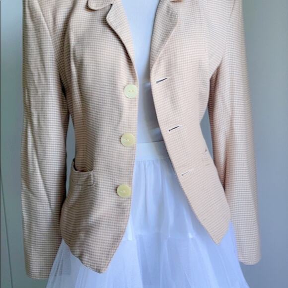90s Vintage Blazer Tailored Size Small Tan and Pink houndstooth Print ESprit - Picture 7 of 10